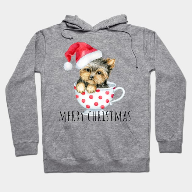 Cute puppy in a cup, Merry Christmas puppy Hoodie by Simple Wishes Art